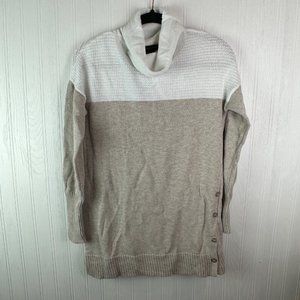 Tahari Women's Sweater White‎ Tan Size small Cowl neck